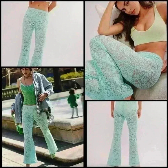 Free People Intimately All Day Lace Floral Sheer Flare Coquette Boho Trousers S - Picture 1 of 10